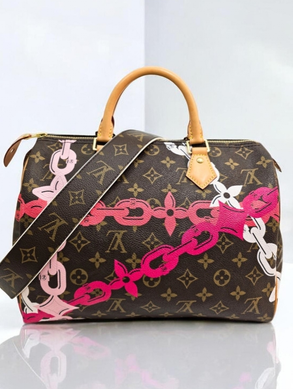 Louis Vuitton Limited Edition Chain Flower Monogram Speedy 30 Bag M41989